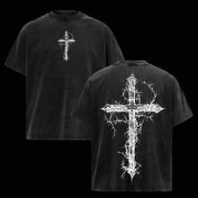 Camiseta con Cruz de Espinas, Estilo Gótico Religioso, Gráfico de Jesús Cristo, Camiseta Negra Oversize Unisex de Estética Oscura, Ropa Urbana, Símbolo Cristiano Minimalista, Regalo de Fe, C - Negro - Ver 1
