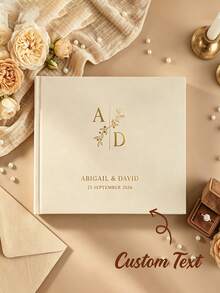 Personalized Linen Wedding Guest Book, Customized Linen Wedding Guest Book, Personalized Linen Guest Book Gift For Newlyweds, Wedding Gift, Wedding Guest Book, Engagement Party Blank Page Couple Photo Album - Multicolor - View 2