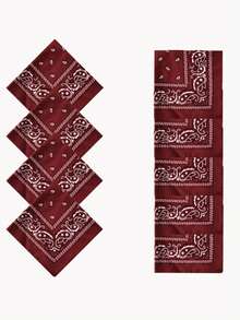 5 chiếc khăn vuông họa tiết paisley màu đỏ rượu vang phong cách vintage, khăn quàng cổ buộc tóc DIY đa năng unisex - Màu Đỏ Sâu - Xem 6