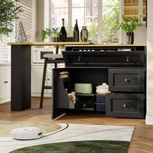 Extendable Bar Table With Storage (138-204*39*105cm), Kitchen Cabinet, Sideboard With Snack Shelf, Telescopic Bar Table, Standing Table, Bistro Table, High Table, Kitchen Island, Black - Black - View 5