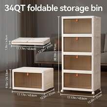 136Qt Large Storage Bins With Lids, 4 Tier Stackable Storage Cabinet With Wheels & Clear Doors, Foldable Plastic Closet Organizer For Bedroom, Bathroom & Kitchen - View 2