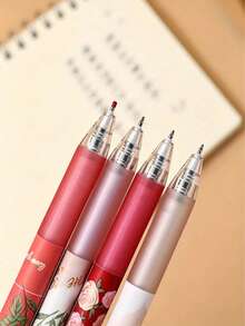 Set 4 Pulpen Ballpoint Tarik Motif Mawar Vintage - Tulisan Halus, Ujung Sedang, Tinta Hitam, Desain Ergonomis, Perlengkapan Alat Tulis yang Lucu, Cocok untuk Sekolah, Kantor, dan Penggunaan Sehari-hari - Sempurna untuk Kembali ke Sekolah, Halloween, Natal - pulpen - View 3