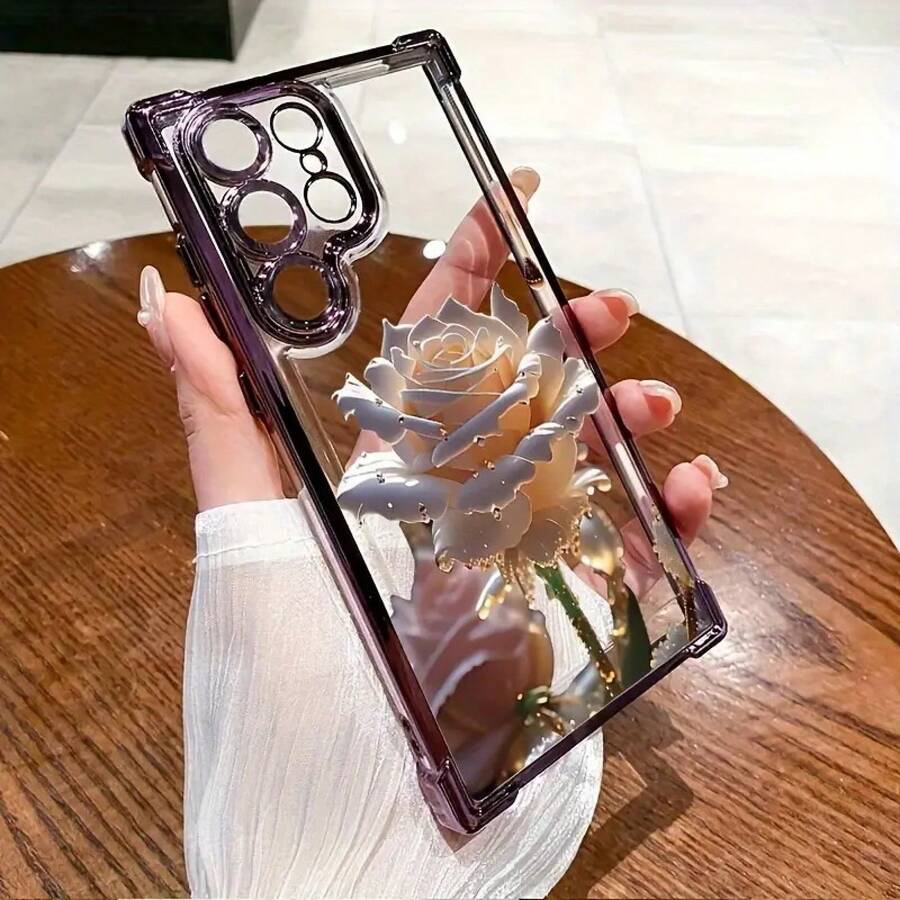 Beautiful Rose Flower Case Suitable For Apple 16 Pro, Transparent 17 Air Phone Protective Cover, 15 Pro Max - Airbag Electroplated Shell - Purple - ZJ3700 - View 1