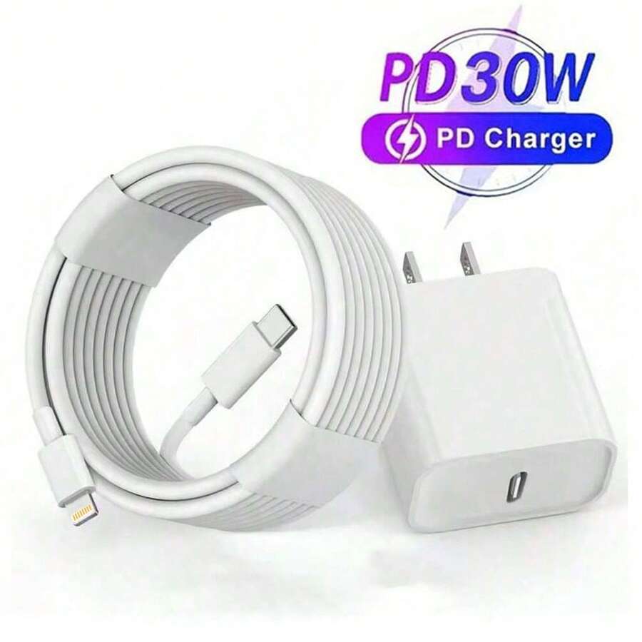 Charger Set Fast Charging 30W Charging Head + 3.3ft/100cm High-Efficiency Fast Charging Data Cable Compatible With IPhone 14 Pro Max/14 Pro/14 Plus/14/13/12/11XS/XR/8/7/6/ Series High-Efficiency Fast Charging Wall Power Adapter - US A Type Plug(110-127V) - View 1