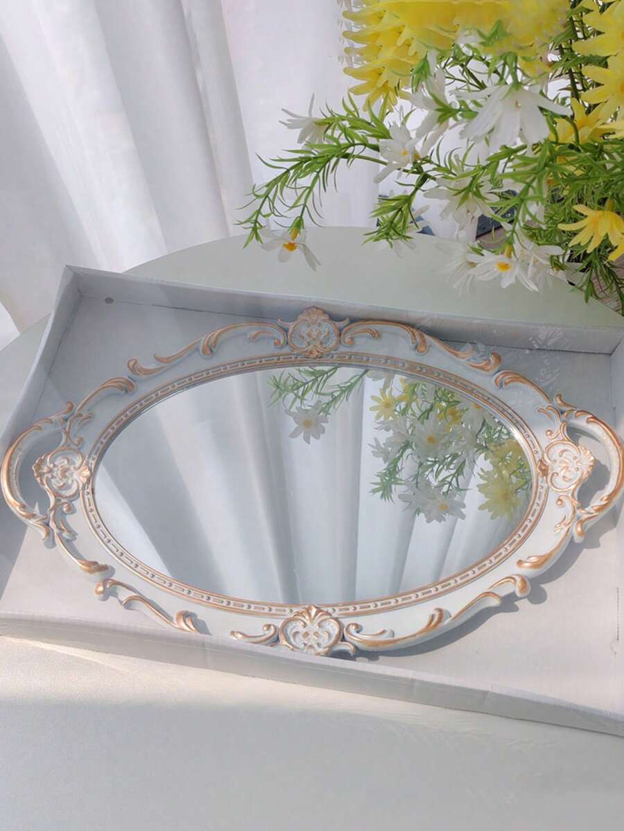 1pc Magic Mirror Mirror Mirror Who Is The Most Beautiful Person In The World~ Cosmetic Tray Hotel Decoration Vintage Mirror French Ins Home Photo Prop Bar Tea Tray - Multicolor - View 1