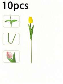 20pcs Artificial Yellow To Pink Gradient Tulip Flowers, Suitable For Home Decor, Valentine's Day Gift, Hotel, Party, Wedding, Tabletop Decoration, Beautiful But Odorless - Yellow - View 10
