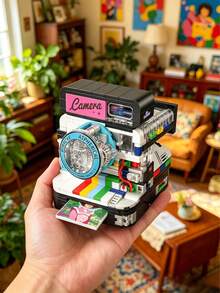 Luxury Camera Mini Building Block Set, An Extremely Interesting DIY Assembly Toy That Can Effectively Relieve Daily Stress And Add Fun To Leisure Time, A Creative Couple Activity And Puzzle Game, This Vintage Camera Model Provides A Stress-Relieving Construction Process And Can Also Serve As An Eye-Catching Bedroom Decor, Suitable For Solo Relaxation Or Couple Interaction, A Thoughtful Personalized Gift That Combines Luxury Design, Satisfying Play Experience And Stress Relief - Multiple Colors - View 3