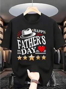 Vintage Graphic T-Shirt For Father's Day, Men's Quick-Drying Sports Digital Print T-Shirt, Round Neck, Lightweight, Casual, , Ideal For Summer, Ideal Gift. - 黑色 - 查看 1