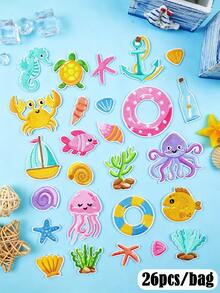 26pcs Ocean Cartoon Embroidery Patches, Various Underwater Animal Appliques, Star Crab Octopus Cartoon Fabric Patches For Clothing DIY Decoration Accessories - Multicolor - View 2