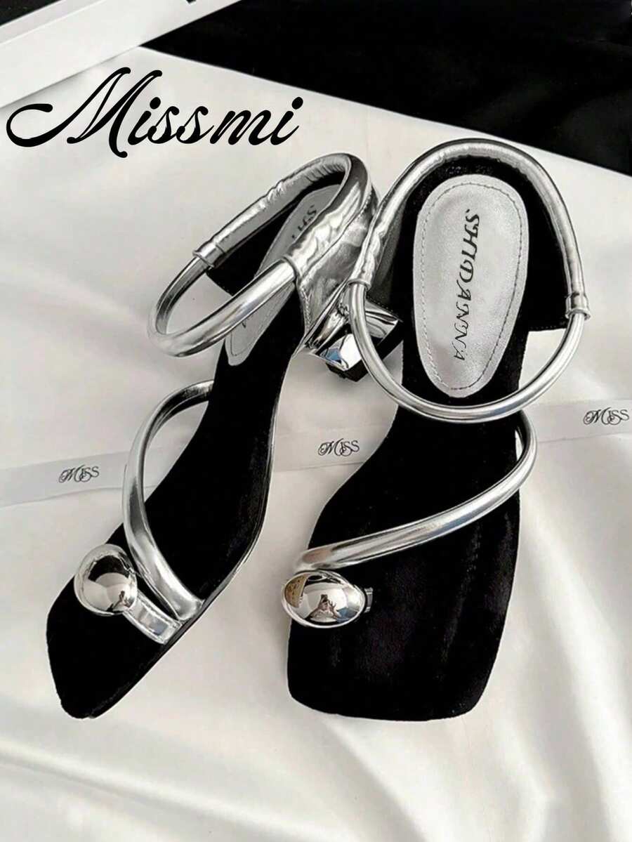 5cm Sandalias de cuña minimalistas con bloques de color para mujer, sandalias de verano con puntera abierta y tacón alto 2025, chanclas - Plateado - Ver 1
