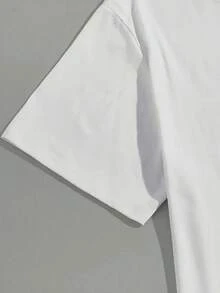 1PC Camiseta casual de cuello en V para mujer con estampado de letra ÉXICO, tejido de poliéster de punto%, manga corta para verano y primavera, ropa de moda para todas las estaciones - Blanco - Ver 3