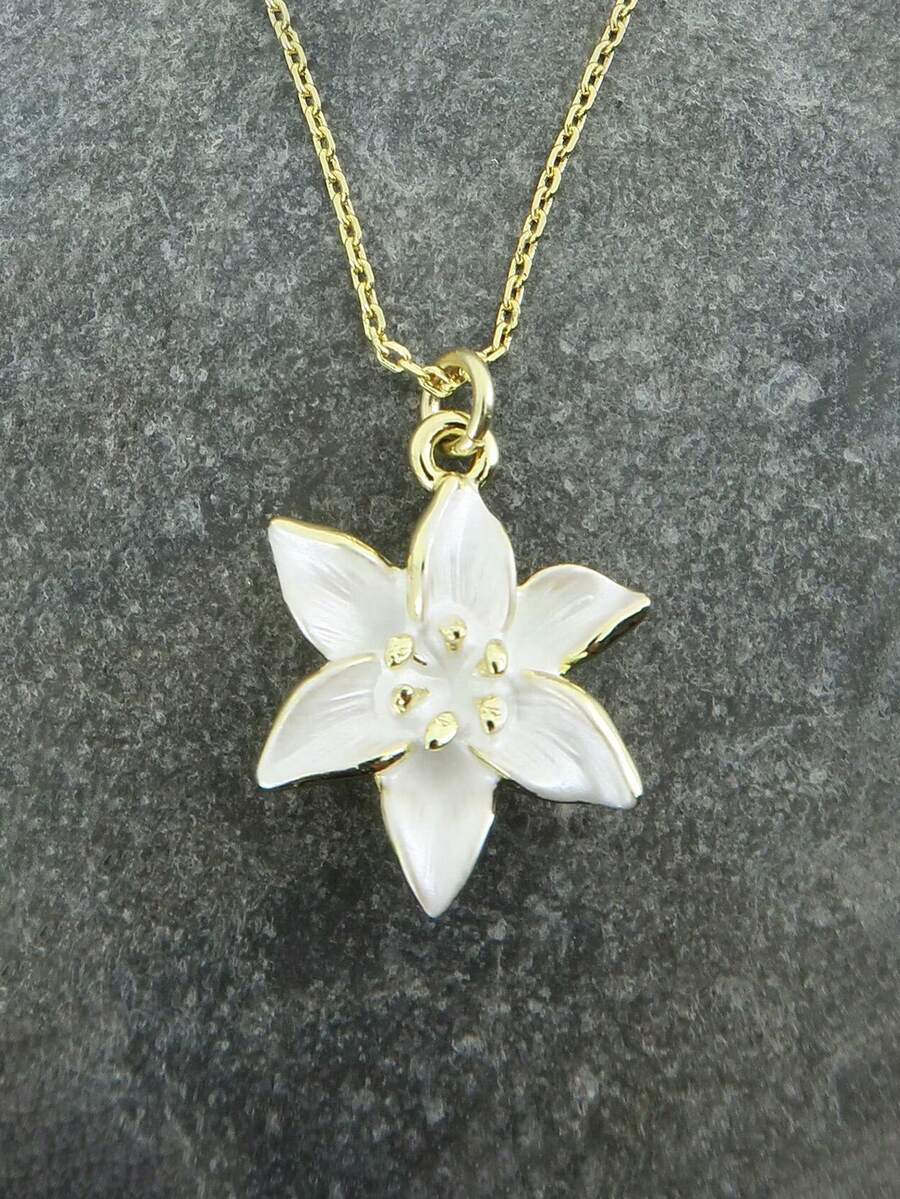 1件百合白花精緻吊墜項鍊，花卉項鍊，生日禮物，婚禮禮物 - 彩色 - 查看 1