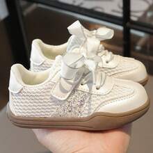 Girls' Mesh White Sneakers, Summer Breathable Single Mesh Stan Smith Style Shoes, Sequin Soft Sole Baby Casual Training Shoes - Beige - View 5
