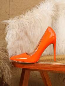 Zapatos de tacón de aguja de punta fina, sexy, para atuendos de fiesta, tacones puntiagudos - Naranja - Ver 5