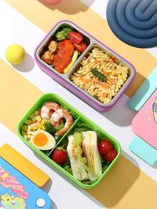 Caja de almacenamiento de alimentos de material PP, caja de almuerzo rectangular, juego de cajas de almuerzo con estampado de dibujos animados lindos, caja de almuerzo mini para estudiantes, caja de alimentos con utensilios - Multicolor - Ver 4