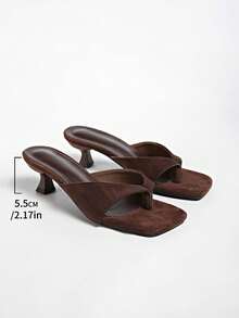 French Retro Mule Sandals For Women, Open Toe Chunky High Heel Slides, Summer Casual Slippers - Brown - View 7