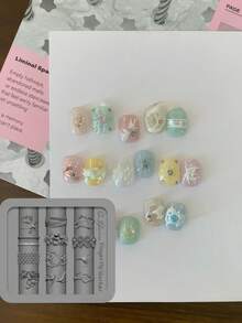 新款 3D 夢幻蝴蝶花環復古圖案花卉婚禮美甲模具 - 無色 - 查看 6