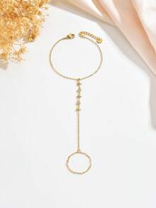 1 pieza Brazalete de dedo de acero inoxidable con circonita de estrella de 18K estilo minimalista Ins, adecuado para el uso diario de la mujer, fiestas, banquetes nocturnos, accesorio atmosférico - Dorado - Ver 10