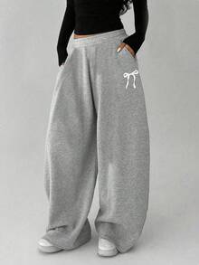 2pcs Girls/Teens Fashion Casual Loose Straight Leg Solid Color Pocket Print Pants, Versatile For Outdoor, Spring/Summer/Autumn/Winter - Multicolor - View 2