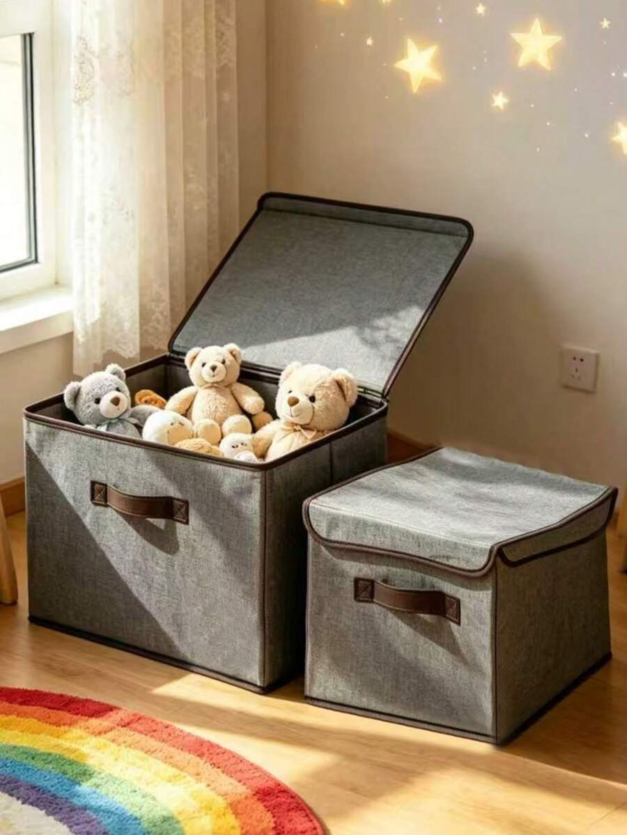1 Set/1 Piece Non-Woven Fabric Storage Basket, Fabric Organizer Box, Suitable For Dorm, Clothing, Toys, Books, Snacks, Household Items. Foldable, Washable, Large Capacity Linen Storage Bin. - Multicolor - View 1