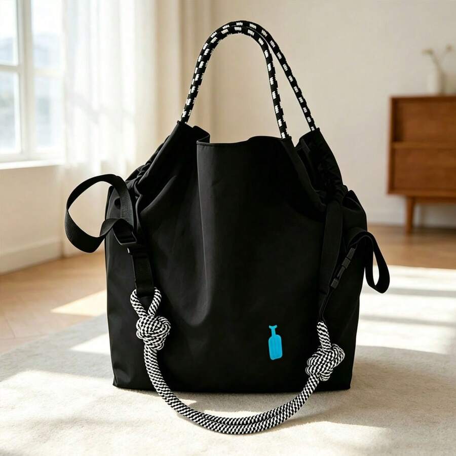 1pc New Embroidery Small Blue Bottle Pattern Nylon Foldable Shopping Bag Tote Bag Large Capacity Suitable For Daily Commute Shopping Women's Handbag Shoulder Tote Bag - Multicolor - View 1