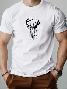 Men's Deer Pattern Summer Casual Short-Sleeve T-Shirt - 白色 - 查看 1