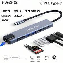 八合一 Type-C 擴充塢 - 支援 4K 高畫質電視輸出、USB 3.0 5Gbps SD/TF 讀卡機、RJ45 乙太網路埠、PD 100W USB-C 集線器，適用於硬碟、鍵盤、滑鼠、相機、印表機、網路攝影機及電子設備 - 銀灰色 - 查看 1