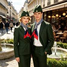 6, 2 Pieces European Air Hostess Pilot Matching Accessories Wheat Emblem Cap Contrast Red-Blue Striped Neck Bandana - Multicolor - View 8