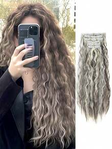 24 Zoll 6 Stücke/Set kleine lockige Haarextensions, Woll-Locken Clip-In Haarextensions, Mais-Locken Synthetikfaser Haarextensions, Synthetikfaser Haarextensions, Haarspangen, Haarspangen, geeignet für Frauen KDEV - Verschiedenfarbig - Übersicht 16