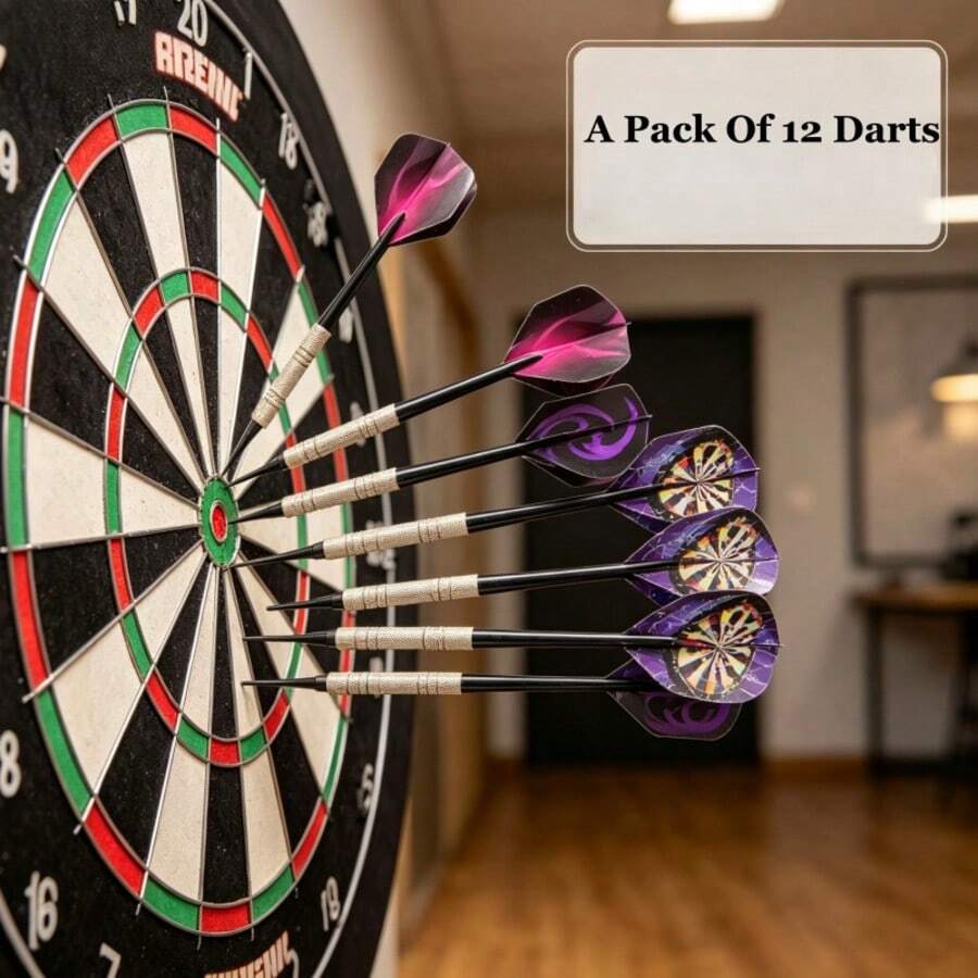 12pcs Dart Set, Professional Dart Practice Use, Suitable For Dart Enthusiasts Family Gathering Party Use. - Purple - View 1