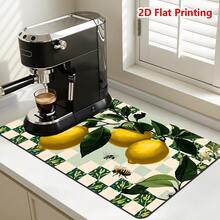 1/10pcs Green & White Plaid Lemon Kitchen Countertop Absorbent Mat, Coffee Machine Mat, Strong Absorbency, Durable Diatomaceous Earth Desk Mat, Heat-Resistant Non-Slip Silicone Draining Mat, Suitable For Coffee Machine, Espresso Machine - Dark Green - View 14
