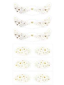 6 Sheets Gold Heart Freckles Face Tattoos Glitter Eyeshadow & Eyeliner Tattoo Stickers For Wedding Beach Concert Summer Rave Accessories - Gold - View 3