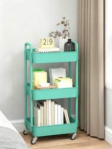 Three-Tier Hollow Storage Trolley Equipped With Universal Casters And Curved Easy-To-Push Handles; Available In Multiple Colors For Flexible Storage In Kitchens, Bathrooms And Living Rooms. - Multicolor - View 6