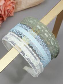 3件組花卉多彩女款精緻刺繡蕾絲髮箍，波浪邊設計時尚髮箍 - 彩色 - 查看 7
