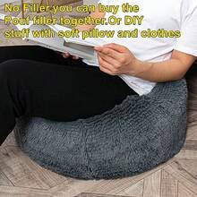 Taburete otomano piel sin para piso sin relleno reposapiés 20 x 12 pulgadas asiento redondo puf silla almacenamiento plegable para sala de estar recámara solo color gris - Cubierta de puf gris oscuro sin relleno - Ver 3
