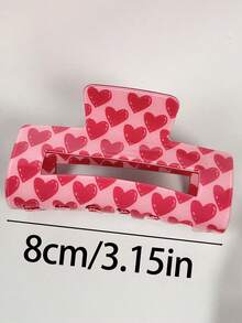 1個女款大號8cm/3.15in方心圖案印花個性趣味髮夾，時尚百搭高級優雅髮爪髮飾，適合日常出遊、休閒、派對、通勤、度假、紮髮、盤髮、洗臉、洗澡、化妝、搭配衣著、髮飾、頭飾、髮配件、抓夾 - 粉色 - 查看 2