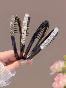 4Pcs Rhinestone Banana Hair Clips, Inlaid Sparkle Crystal Vertical Barrettes, Elegant Ponytail Fixing Hair Accessories - Multicolor - View 7