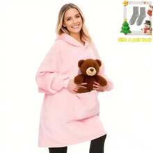 Ultra Soft Double Face Hooded Sweater, Wearable Blanket For Women And Men, Oversized Sportswear Hoodie, Ultra Soft Warm Comfortable Wearable Blanket Hooded Sweater, Suitable For Large MouthsBag Adult - 粉色 - 查看 3