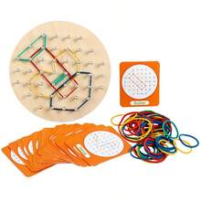 Round Peg Board With Question Cards, Base Plate And Rubber Bands, Suitable For Children Aged 3 And Above To Play Independently, Develops Hands-On Ability And Independent Thinking Skills, Boys And Girls Toy, Wooden Educational Toy - Multicolor - View 3
