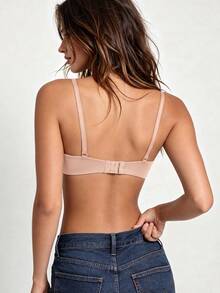 1pc Women's Comfortable Casual Wireless Sexy Soft Lightweight Half Cup Solid Color Bralette Bra With Adjustable Shoulder Straps - Apricot - View 6