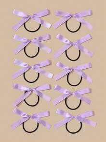 10 pièces Élastiques à cheveux avec nœud papillon violet, bandeaux minimalistes de mode pour femmes, élastiques pour queue de cheval, bandes en caoutchouc - Parme - Voir 6