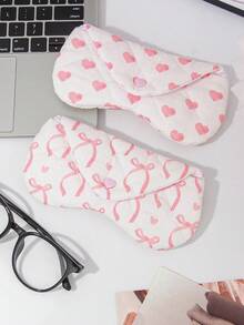 1pc Heart-Shaped Quilted Fashion Glasses Case, Bow Pattern Fashion Glasses Pouch, Women's Glasses Bag, Fashion Glasses Pouch, Glasses Case, Glasses Frame, Girls Glasses Storage Box, Summer Travel Fashion Glasses Pouch, Suitable For Travel, Vacation And School, Fashion Glasses Pouch, Multifunctional Storage Bag - Multicolor - View 5