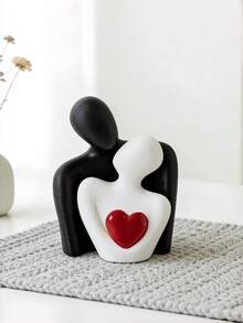 1pc Couple Embracing Figurine, Modern Minimalist Abstract Black And White Heart Sculpture, Home Desktop Decoration, Couple Gift. - the Red Heart - View 5
