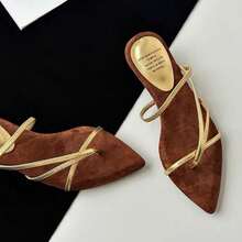 French Style 2-In-1 Strap Pointed Toe Thin Strap Wedge Sandals For Women, 2026 Summer New Vacation Slippers - Gold - View 10