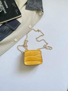 1 pieza Monedero Bandolera Cuadrado Mini de PU unicolor con Decoración de Remaches Metálicos y Relieve de Cocodrilo Retro Amarillo Verano Nuevo para Mujeres - Amarillo - Ver 4