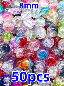50 peças de contas de vidro de cristal redondo craquelado azul aurora de 8 mm, para fazer joias DIY à mão, pulseiras, colares e brincos - Multicolorido - Ver 10