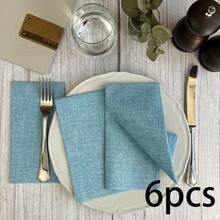 1/2/6pcs INS Style Minimalist French Premium Solid Color Textured Fabric Placemats, Tablecloths, Napkins, Decorative Pads, Suitable For Parties And Weddings - Multicolor - View 11