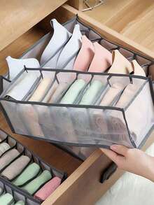 1 pieza Caja organizadora divisoria de ropa para armario, caja de almacenamiento de ropa interior elegante y práctica, caja de almacenamiento de calcetines, múltiples tamaños disponibles, caja de almacenamiento de armario estilo cajón lavable, bolsa de almacenamiento de ropa interior plegable - Gris - Ver 6