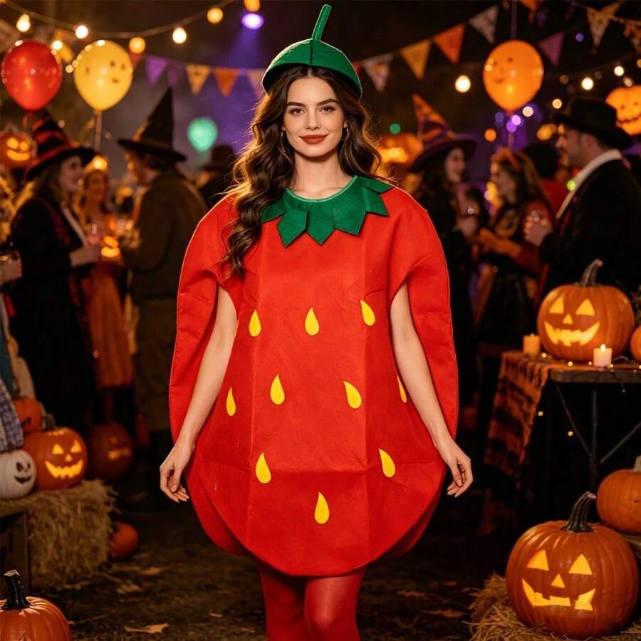2pcs Strawberry Fruit Set, Fun Fruit Shaped Headwear, Christmas Costume Accessories, Suitable For Parties, Cosplay And Theme Gatherings, Adult Fruit Party Funny Costume Props - Multicolor - View 1