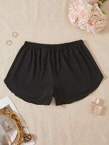 Women's Grey Solid Color Minimalist Short Pajama Pants, Summer Casual Thin - Black - View 2